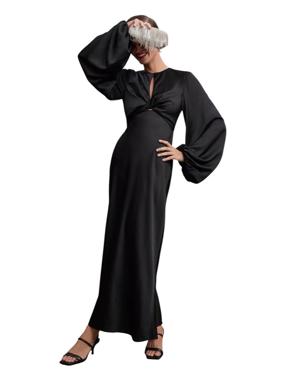 Significant Other Demi Dress Black Open Back Cutout Balloon Sleeve US 10 - Picture 3 of 8